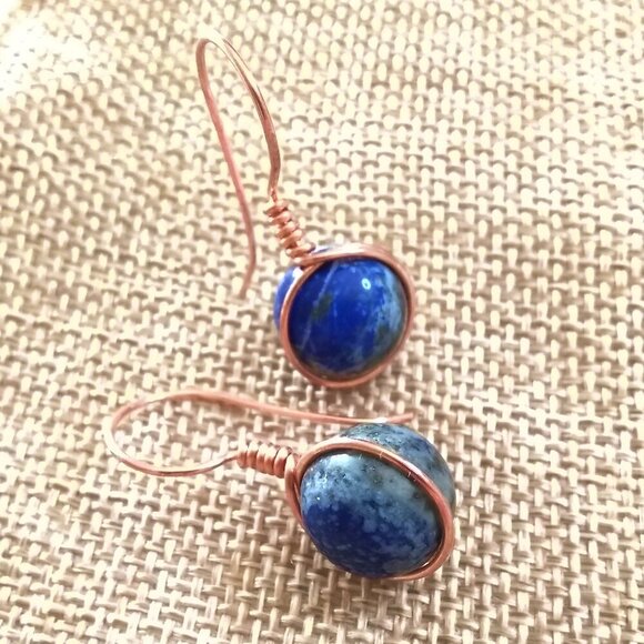 Handmade! Rustic Lapis Lazuli & Copper Dangle Earrings! Only 1 Pair Available! - Picture 1 of 12